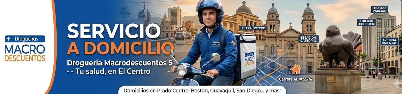 Banner Droguería Medellín Centro Avenida Oriental Droguería en el centro de Medellín Avenida Oriental cerca Parque Bolívar domicilios